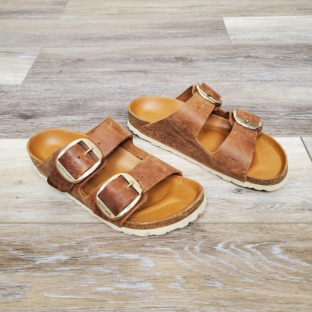 Birkenstock Cognac Gold Arizona Big Buckle Oiled Leather Sandals Womens 36N